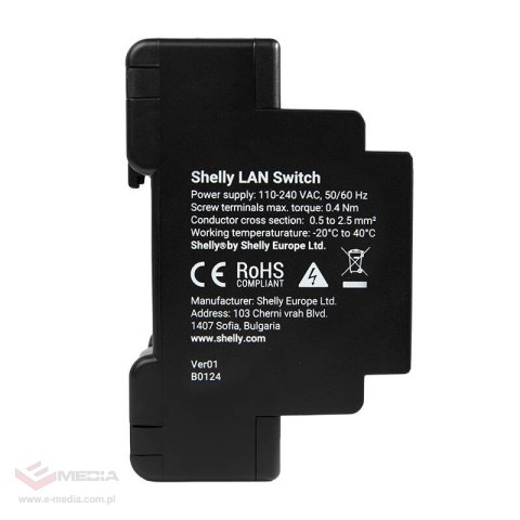 Przełącznik Ethernet z 5 portami RJ45 Shelly LAN Switch