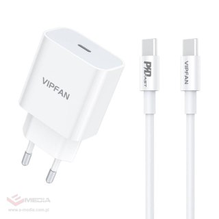 Ładowarka sieciowa VFAN E04, USB-C, 20W, QC 3.0 + kabel USB-C (biała)