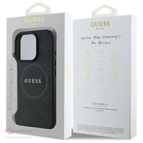 Etui Guess Saffiano Peony Classic Logo MagSafe na iPhone 16 Pro - czarne