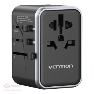 Adapter podróżny uniwersalny 65W Vention FJFB0 GaN 2xUSB-C 2xUSB-A (czarny)