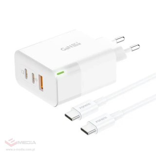 Ładowarka sieciowa Foneng GAN65 USB-A, 2x USB-C GaN 65W z kablem USB-C (biała)