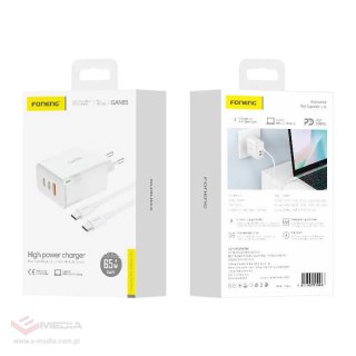 Ładowarka sieciowa Foneng GAN65 USB-A, 2x USB-C GaN 65W z kablem USB-C (biała)