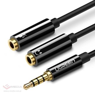 UGREEN AV141 Rozdzielacz audio AUX kabel mini jack 3,5 mm (męski) do słuchawki + mikrofon (żeńskie), 20cm (czarny)