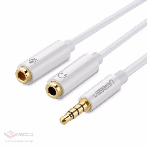 UGREEN AV141 Rozdzielacz audio AUX mini jack 3,5 mm (męski) do słuchawki + mikrofon (żeńskie), 20cm (biały)