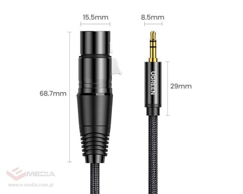 UGREEN AV182 Kabel XLR żeński do jack 3.5 męski - 2m (czarny)