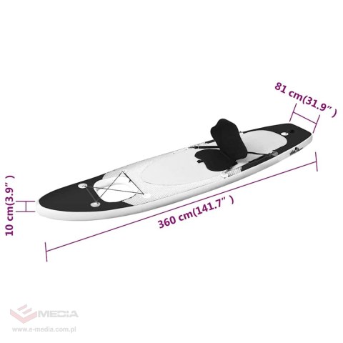 VidaXL Nadmuchiwana deska SUP z akcesoriami, czarna, 360x81x10 cm