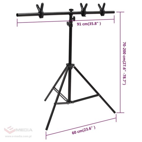 VidaXL Stojak na tło, T-kształtny, czarny, 91x60x(70-200) cm