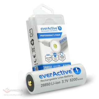 everActive 26650 3,7 V Li-Ion 5200 mAh Micro-USB-Akku mit BOX-Schutz