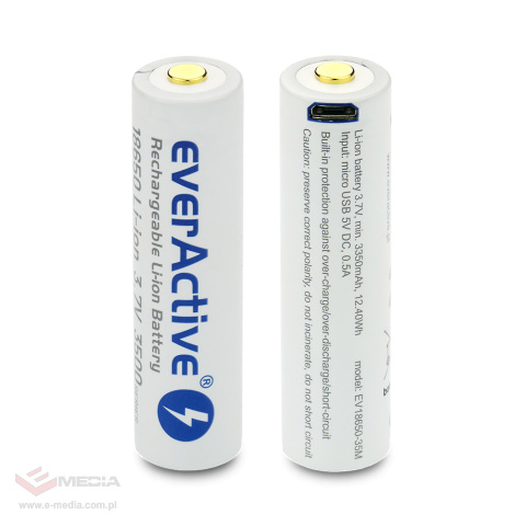 Akumulator everActive 18650 3,7V Li-ion 3500mAh micro USB z zabezpieczeniem BOX