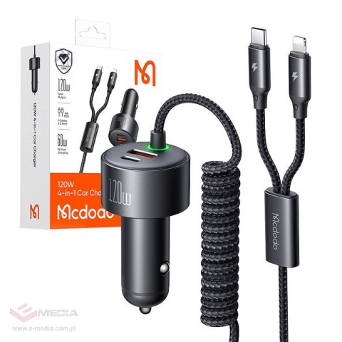 Ładowarka samochodowa Mcdodo CC-0370, USB-C, Lightning, 120W, chowane kable