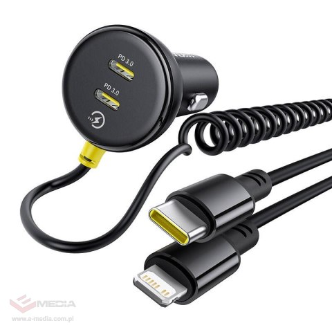 Ładowarka samochodowa 60W Baseus USB-C + kabel Lightning (Czarna)