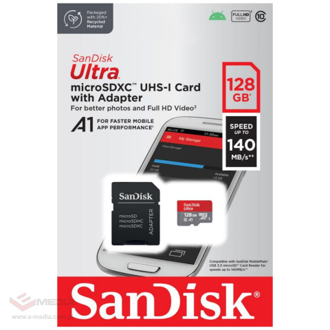 Karta pamięci SanDisk microSD (microSDXC) 128GB ULTRA 140MB/s + adapter