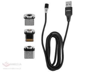 Kabel USB MAGNETYCZNY 1,2m, 360, 3w1, micro - USB-C - iPhone, czarny