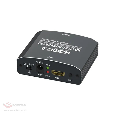 Rozgałęźnik HDMI na HDMI 2.0 + Audio 5.1 SPDIF, coaxial, AUX 4Kx2K@60Hz Spacetronik SPH-AE09