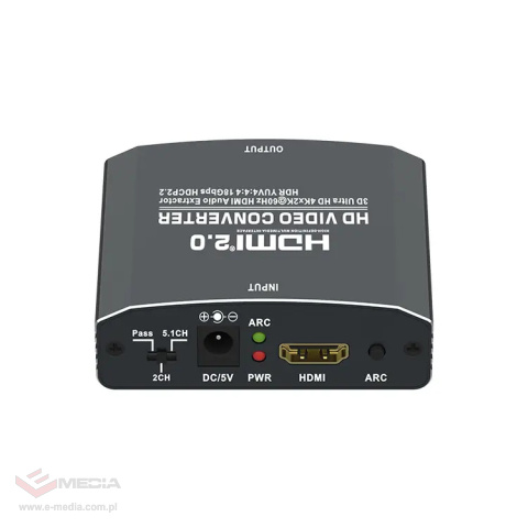 Rozgałęźnik HDMI na HDMI 2.0 + Audio 5.1 SPDIF, coaxial, AUX 4Kx2K@60Hz Spacetronik SPH-AE09