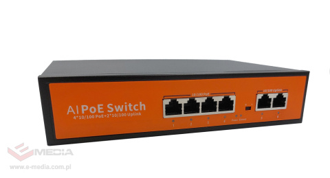 Switch 4 porty PoE + 2 porty Uplink 100Mb/s LuckyLAN