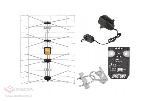 Antena TV siatkowa + wzmacniacz + zasilacz regulowany