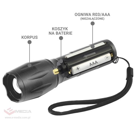 Latarka ręczna diodowa (LED) everActive FL-600 z diodą CREE XM-L2 18650 / 3x AAA