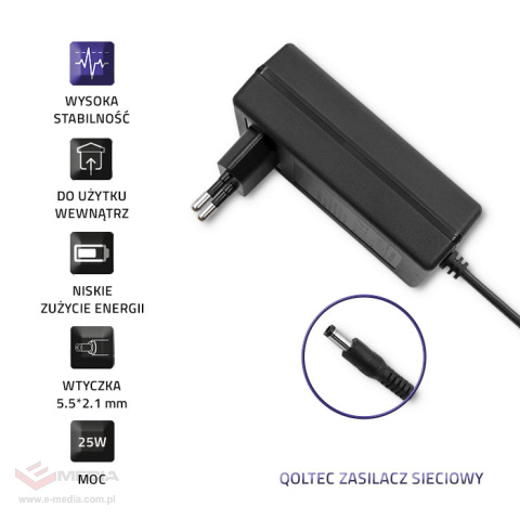 Zasilacz wtyczkowy Quoltec 25W / 5V / 5A / 5.5*2.5