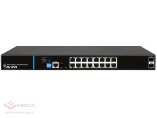 Zarządzalny przełącznik L2 (switch) 16 portów RJ45 PoE 1Gb/s + 2 porty SFP Uplink 1Gb/s (budżet mocy 150W) AVIZIO