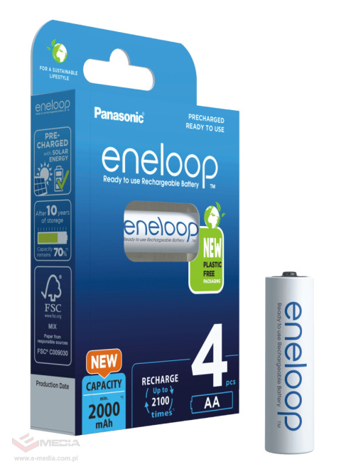 Akumulatorki AA / R6 Panasonic Eneloop 2000mAh BK-3MCDE/4BE - 4 sztuki (blister)