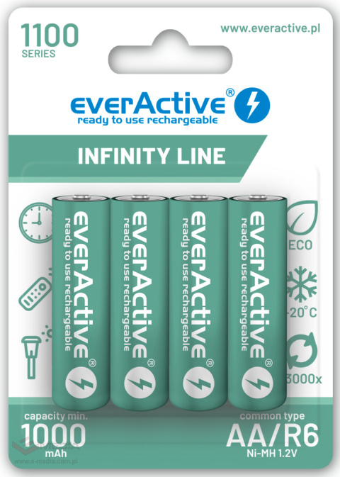 Akumulatorki AA / R6 everActive Ni-MH 1100 mAh ready to use - 4 sztuki