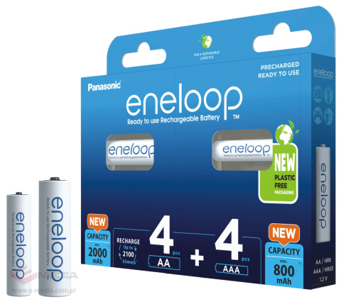 Akumulatorki MIX 4 x R6/AA + 4 x R03/AAA Panasonic Eneloop BK-KJMCDE44E 8BE (blister)