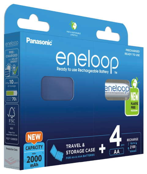 Akumulatorki Panasonic Eneloop R6 AA 2000mAh BK-3MCDEC4BE - 4 sztuki (blister + plastikowe pudełko)