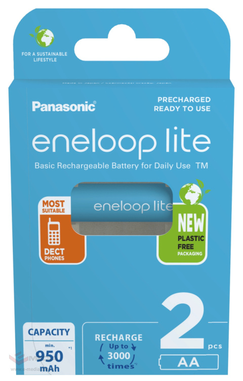 Akumulatorki R6 / AA Panasonic Eneloop Lite NEW 950mAh BK-3LCCE/2BE - 2 sztuki (blister)