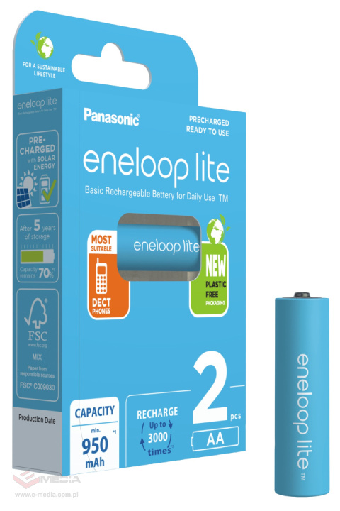 Akumulatorki R6 / AA Panasonic Eneloop Lite NEW 950mAh BK-3LCCE/2BE - 2 sztuki (blister)