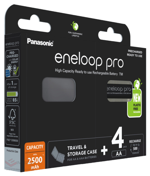 Akumulatorki R6 / AA Panasonic Eneloop PRO NEW 2500mAh BK-3HCDEC4BE - 4 sztuki (blister + box)