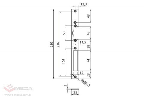 Escutcheon for electric strike, long, straight, painted