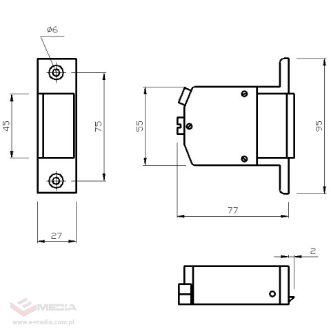 Zaczep elektromagnetyczny szeroki R-1 12.10 12V