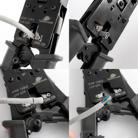 Crimping tool for RJ45, RJ11, RJ12 with Spacetronik NT-CT04 LAN tester