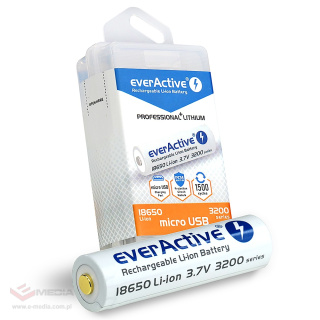 Akumulator everActive 18650 3,7V Li-ion 3200mAh micro USB z zabezpieczeniem BOX