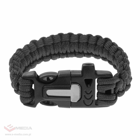 Bransoletka Paracord Badger Outdoor z krzesiwem - czarna