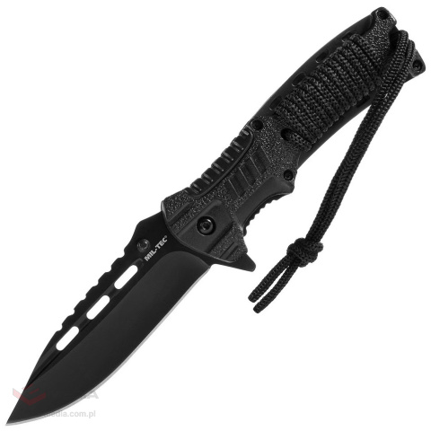 Mil-Tec Paracord Black Folding Knife with Flint