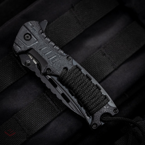 Mil-Tec Paracord Black Folding Knife with Flint