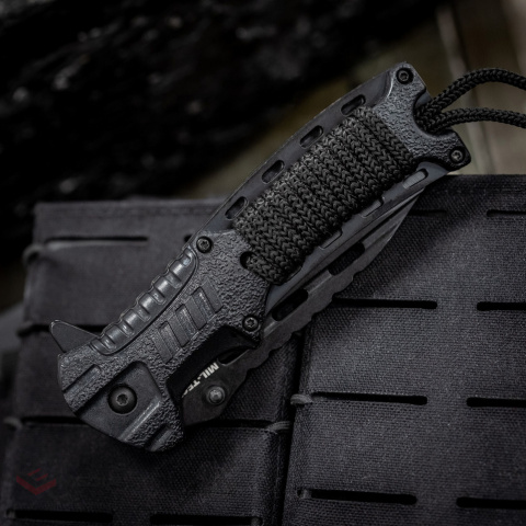 Mil-Tec Paracord Schwarzes Klappmesser mit Feuerstein