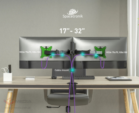 Uchwyt biurkowy na 2 monitory przegubowy Spacetronik SPA-120