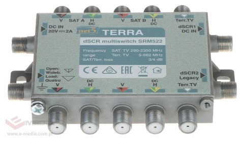 MULTISWITCH PRZELOTOWY UNICABLE I/II SRM-522 5 WEJŚĆ / 5 WYJŚĆ + 2 WYJŚCIA UNICABLE TERRA