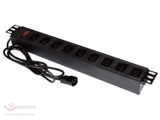 Listwa zasilająca 19" 230V - 9 gniazd (IEC320 C13), z wyłącznikiem LED, kabel 1,8m C14 ALANTEC