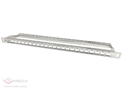 Patch panel 19" modularny 24 portów 0.5U niewyposażony, z podporą ALANTEC