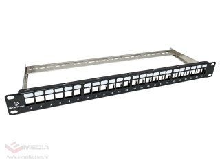 Patch panel pusty 19" modularny 24 porty 1U z podporą, niewyposażony ALANTEC