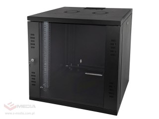 Szafa wisząca 15U, STRONG RACK, 600x450, czarna, drzwi szklane, jednoskrzydłowe, tył osłona pełna, osłony boczne zamykane na klu