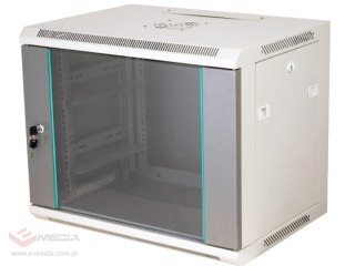 Szafka rack wisząca 19" 18U 600x450, niedzielona, drzwi szklane jednoskrzydłowe, tył osłona pełna, osłony boczne zamykane na klu