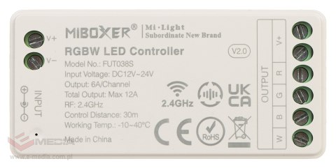 STEROWNIK OŚWIETLENIA LED LED-RGBW-WC/RF2 2.4 GHz, RGBW 12 ... 24 V DC MiBOXER / Mi-Light