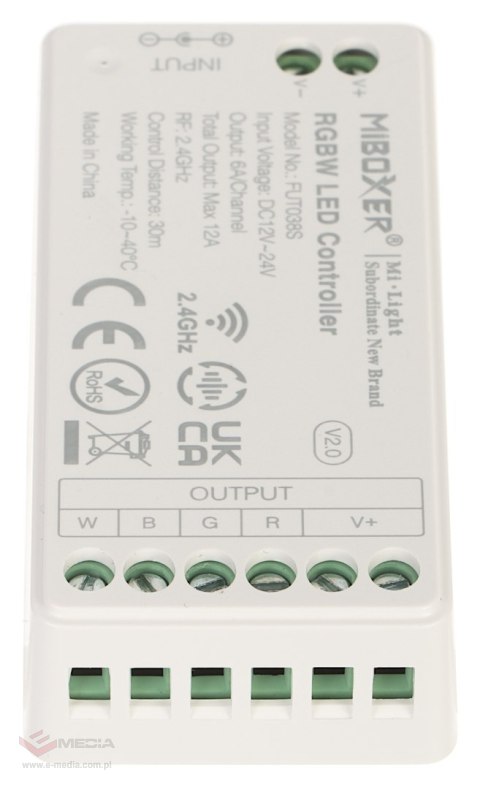 STEROWNIK OŚWIETLENIA LED LED-RGBW-WC/RF2 2.4 GHz, RGBW 12 ... 24 V DC MiBOXER / Mi-Light