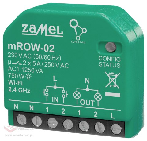 INTELIGENTNY PRZEŁĄCZNIK M/ROW-02 Wi-Fi SUPLA 230 V AC ZAMEL