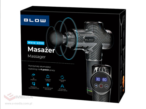 Pistolet do masażu masażer BLOW Wave 4000 + 10 końcówek + walizka